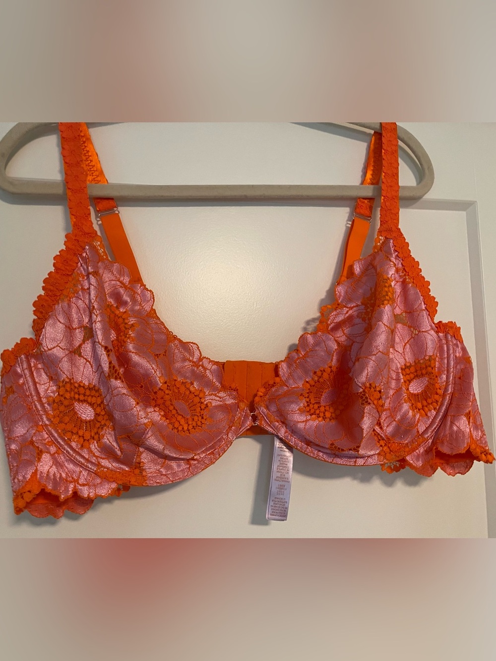 Savage X Fenty | 44DD Floral Lace Bra - Pink Orange Embroidered Underwire